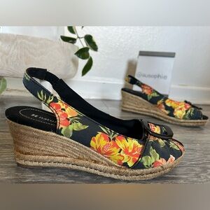Naturalizer Bina Tropical Floral Hibiscus Peep Toe Espadrille Platform Wedge 7.5